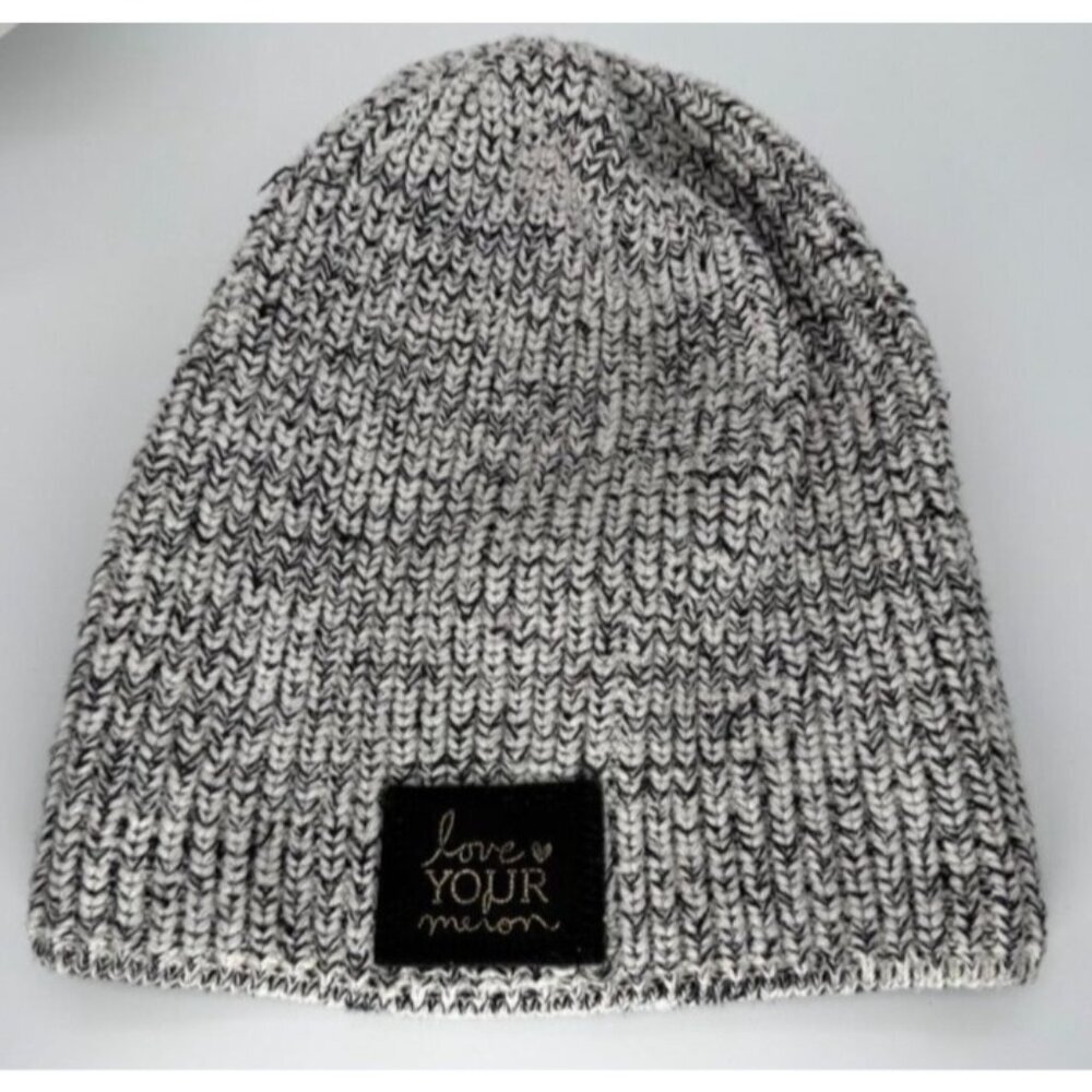 Love Your Melon Beanie Hat Gray & Black Knit Stocking Cap One Size Made in USA